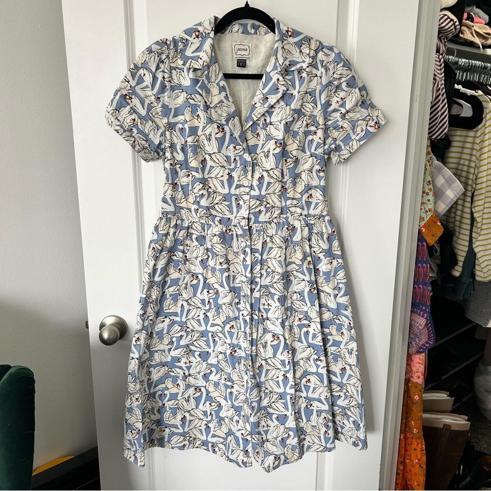 JOANIE GIRL Women's Blue Swan Button Down Dress